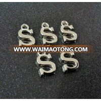 Custom samll 10 mm metal letter s alphabet pendant design charms